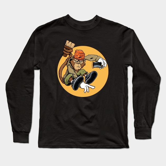 Bomber Monkey, Graffiti Character Long Sleeve T-Shirt by PhatStylez